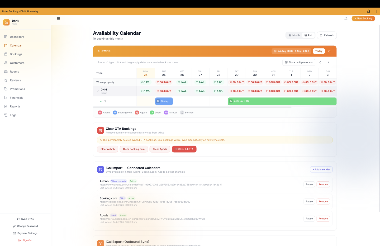 Calendar, list view — the same availability, laid out differently